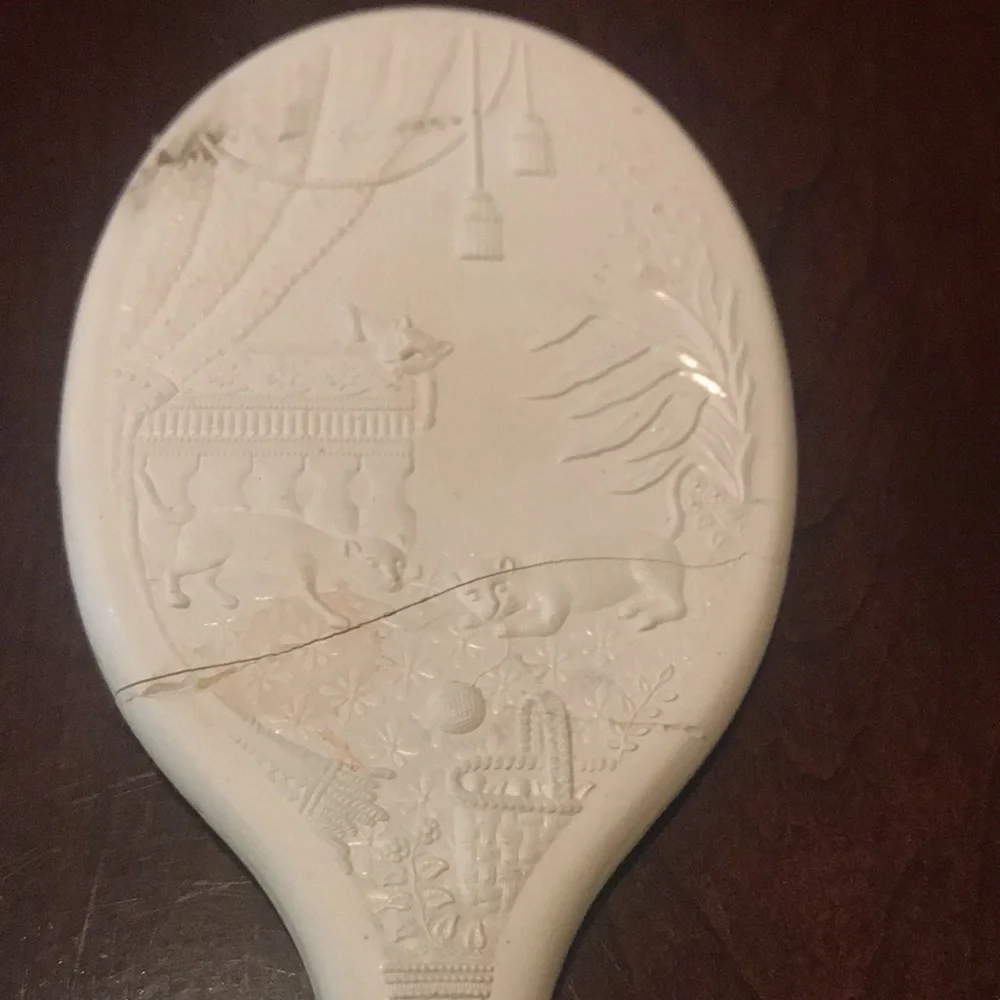 Antique hand held mirror in original dresser box